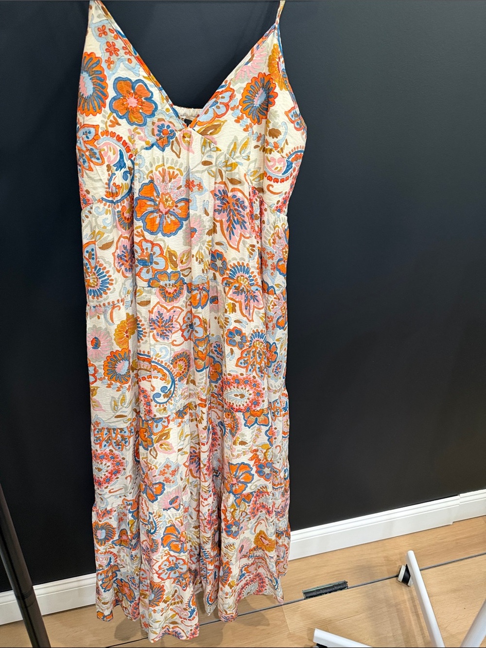 MSK Cream Maxi Dress with Orange and Blue Paisley Floral Print